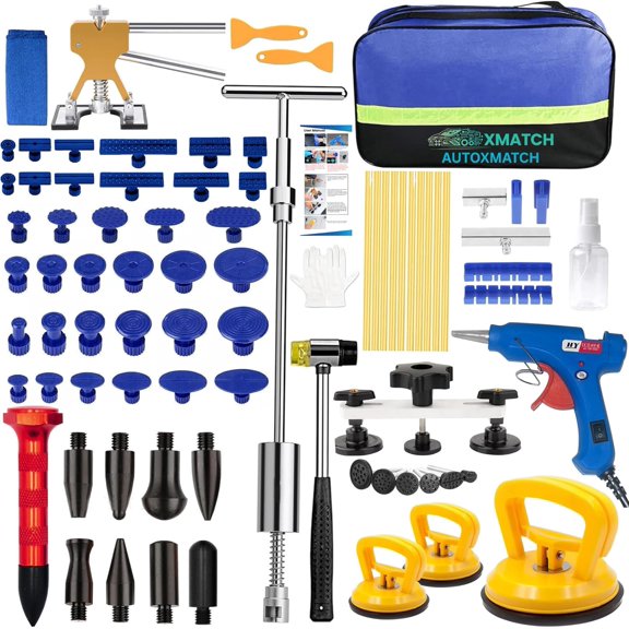 97 PCs Dent Puller Kit, Car dent pop Out Tool kit, Paintless Dent Removal Kit with Golden Lifter, Bridge Puller, Slide Hammer T-Bar, Small dent Puller, Dent Remover Tool for car, PDR Tools