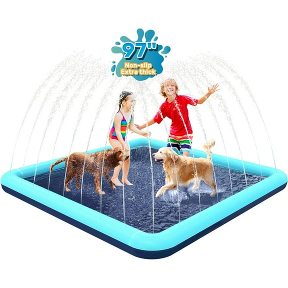 97'' Splash Pad for Dogs, Non-Slip Sprinkler for Kids, Square Splash Pad for Kids Ages 4-8, Splash Pads for Toddlers 1-3, Dog Sprinkler Shallow Pool, Outdoor Water Toys for Backyard, Teal