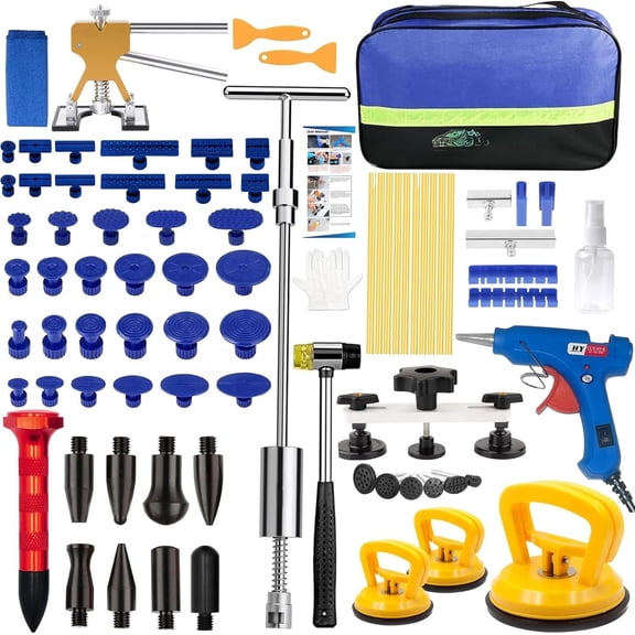 97 count Dent Puller Kit, dent pop Out Tool kit, Paintless Dent Removal Kit with Golden Lifter, Bridge Puller, Slide Hammer T-Bar, Small dent Puller, Dent Remover Tool for , PDR Tools