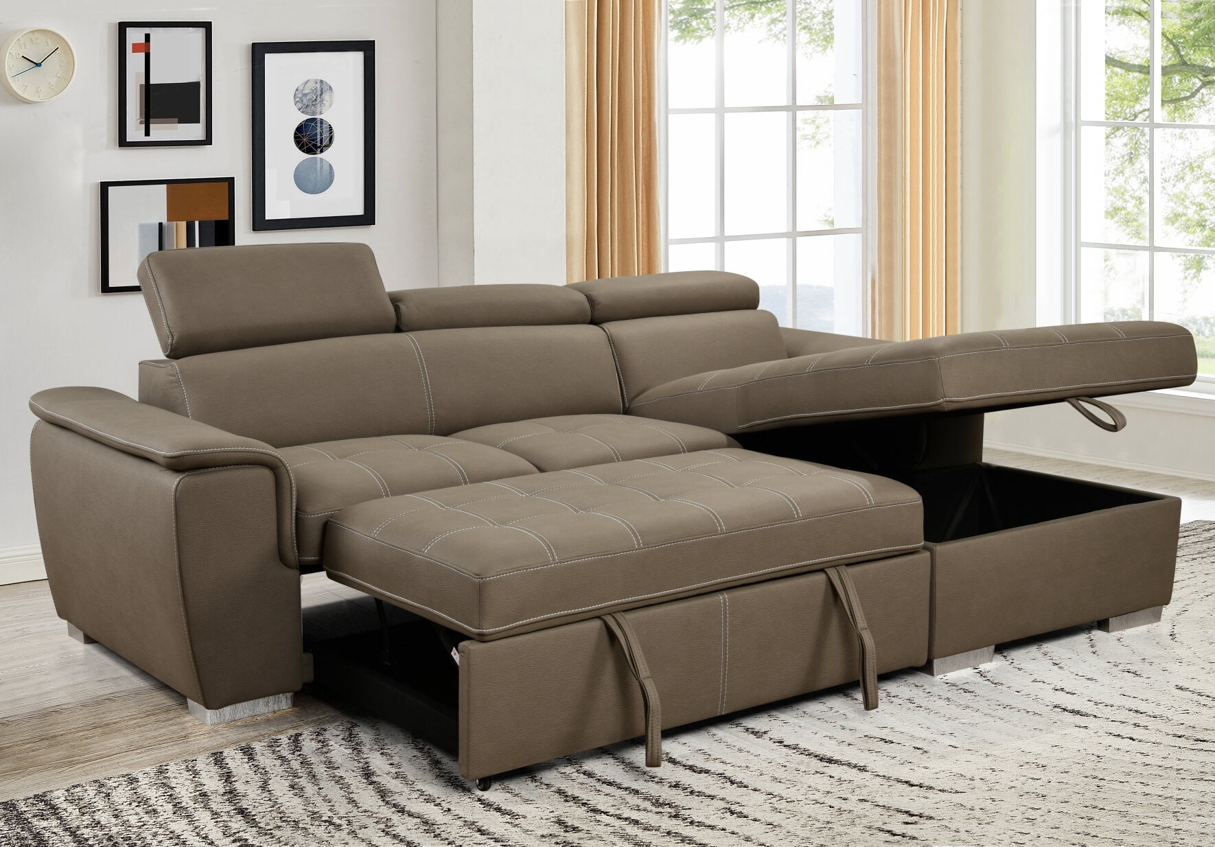 Pull Out Sleeper Sectional Sofa, L Shaped Convertible Lounge Sofa with ...