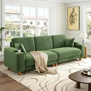 101" Sofa Couch for Living Room,24" Extra Deep Seat Corduroy Sofa,Wide Storage Armchair,Comfy Upholstered Oversized Loveseat with Cup Holder,2 Pillows,Green