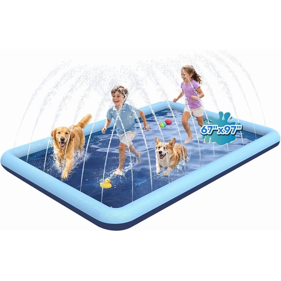 97"x 67" Splash Pad for Dogs, Rantangle Splash Pad for Kids Ages 4-8, Splash Pads for Toddlers 1-3, Dog Sprinkler Shallow Pool, Outdoor Water Toys for Backyard, Teal(5.5 x 7 ft)