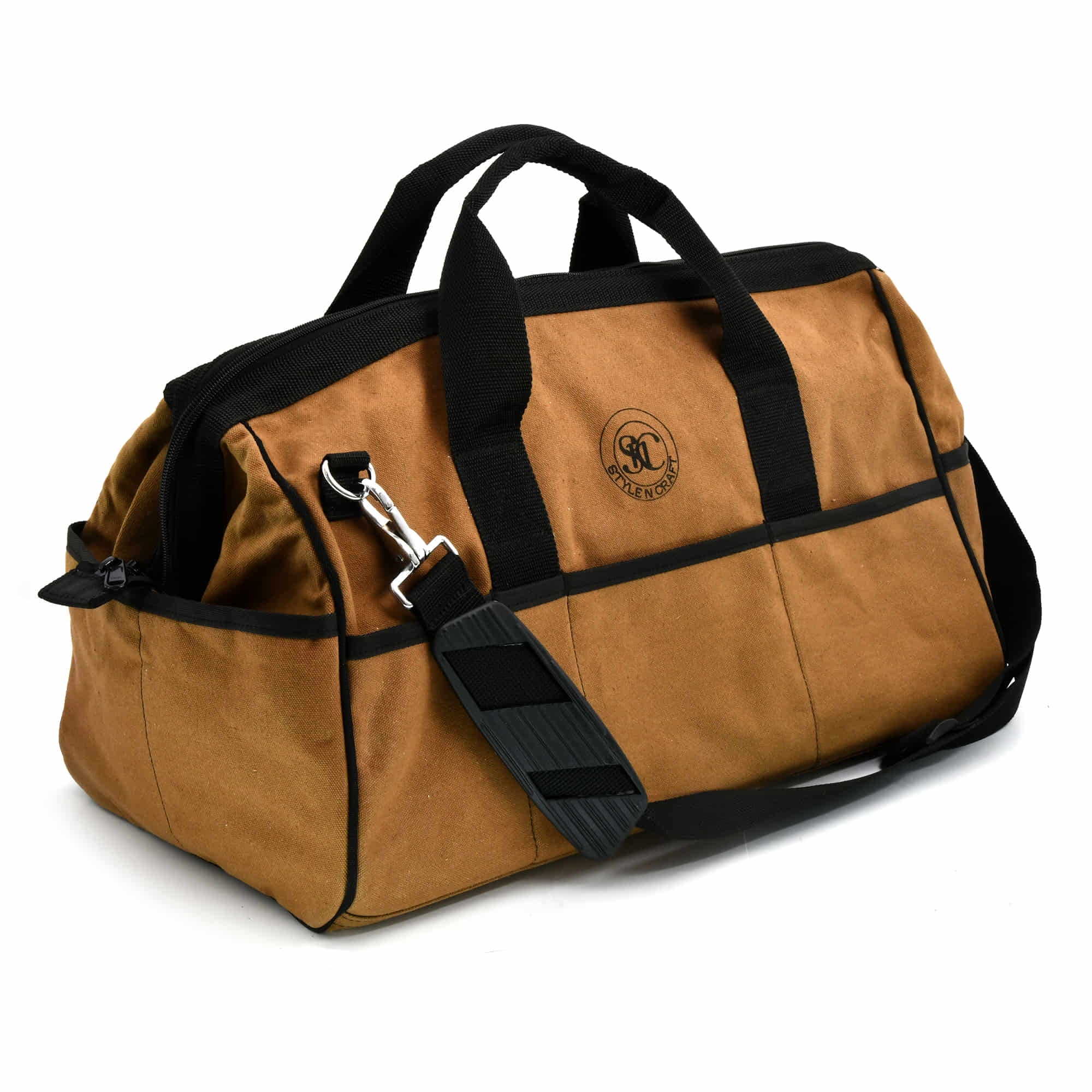 97012 - 25 Pocket 20 Inch Wide Mouth Tool Bag in Brown Waterproof Canvas | Style n Craft