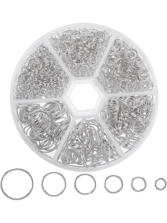 970Pcs Silver Jump Rings Kit 6 Sizes Open Jump Rings Connector Rings for DIY Crafts Keychains Jewelry Making Bracelet Earring Necklace Charms Repair 4/5/6/7/8/10mm (White)