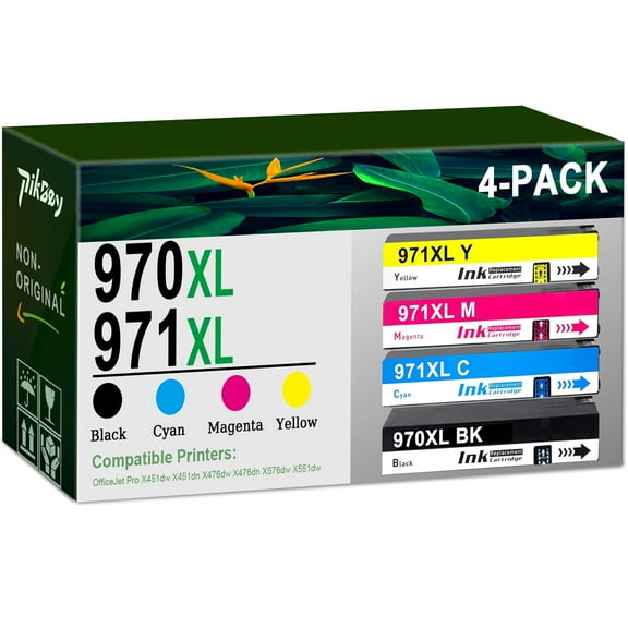 970XL 971XL Ink Cartridges Compatible for HP 970 971 Ink Cartridge for OfficeJet Pro X451dw X451dn X476dw X476dn X576dw X551dw Printer (1BK/1C/1M/1Y) 4-Pack