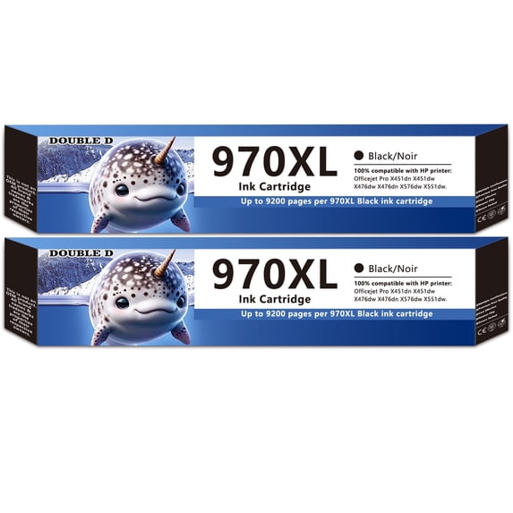 2-Pack 970XL High Yield Black Ink Cartridge Compatible for HP 970 971 ...