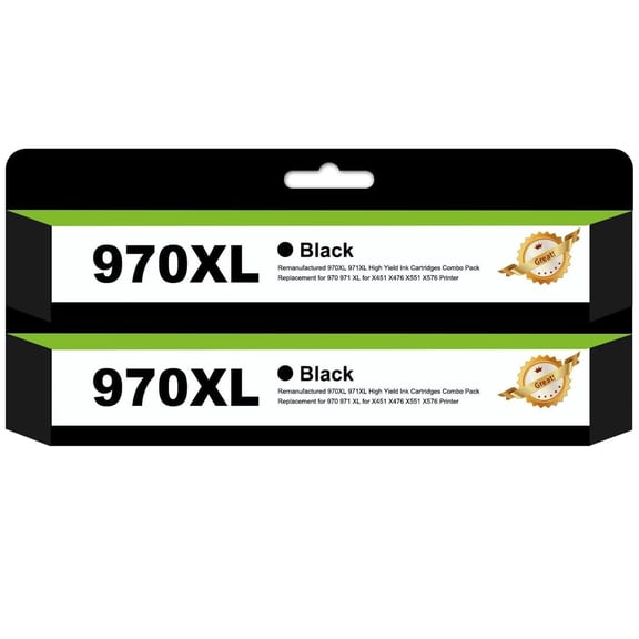 2-Pack 970XL High Yield Black Ink Cartridge Compatible for 970 971 Ink Cartridges for Officejet Pro X576dw X451dn X451dw X476dw X476dn X551dw Printer