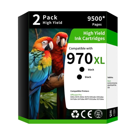 970XL Ink Cartridge Combo Pack Compatible Replacement for HP 970XL to Use with HP OfficeJet Pro X451dw X451dn X476dw X476dn X576dw X551dw (2 Pack, Black)