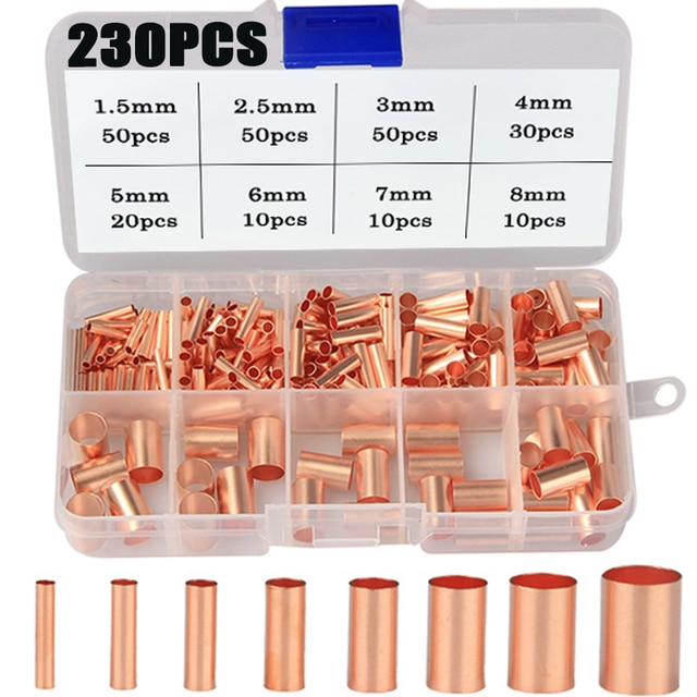 970pcs Copper Connecting Pipe Wire Joint Small Copper Tube Terminal