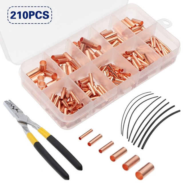 970pcs Copper Connecting Pipe Wire Joint Small Copper Tube Terminal