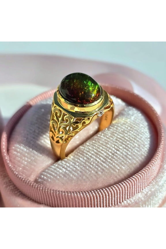 971 Sterling Silver Opal Ring, Black Fire Opal, Gemstone Wedding Band Dark Gemstone Ring, Unisex Ring, Opal Jewelry, Gifts for Him