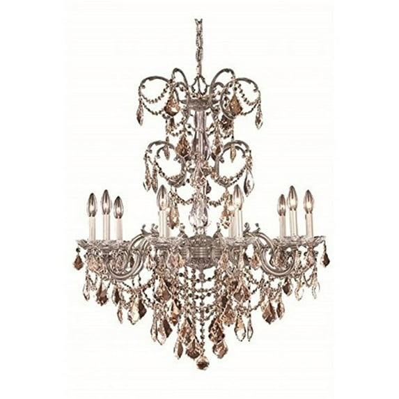 9710 Athena Collection Hanging Fixture D29in H35in Lt:10 Pewter Finish (Royal Cut Golden Teak Crystals)-Finish:Pewter