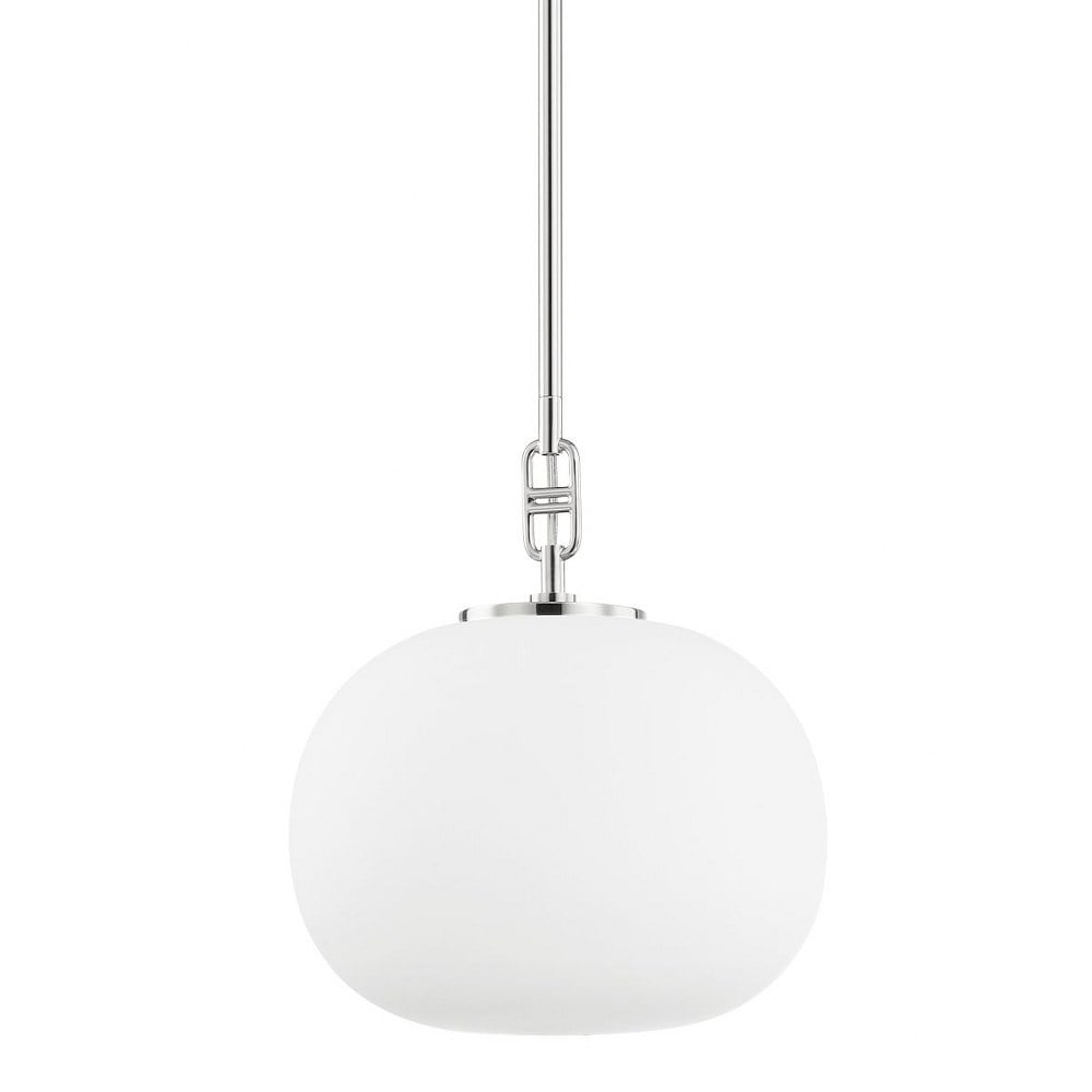 Elliptical Opal Glass Globe Pendant with Polished Nickel Finish