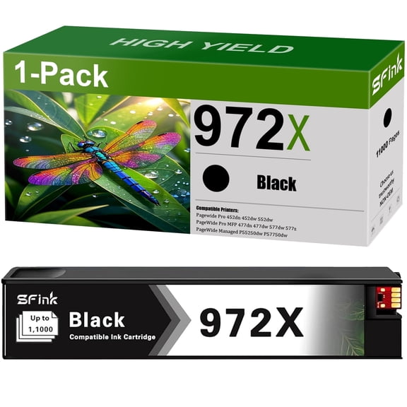 972 972X Ink Cartridges (1-Pack,Black) Compatible for HP972X 972 Ink Cartridge for Pagewide MFP P57750DW Pro 452dn 452dw 552dw 477dw 577dw Printer