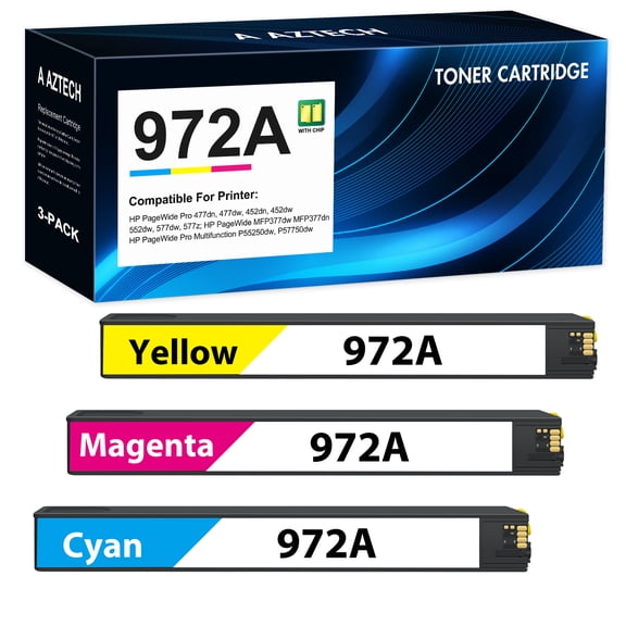 972A 972X Ink Cartridges Compatible for HP 972 A 972X HP Pagewide Pro MFP 477dw 577dw 477dn 452dn 552dn 552dw P55250dw 477 452 552 577 Printer High Yield (3 Pack, Cyan, Yellow, Magenta)