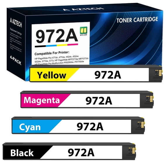 972A 972X Ink Cartridges Compatible for HP 972 A 972X HP Pagewide Pro MFP 477dw 577dw 477dn 452dn 552dn 552dw P55250dw 477 452 552 577 Printer High Yield (4 Pack, Black, Cyan, Yellow, Magenta)