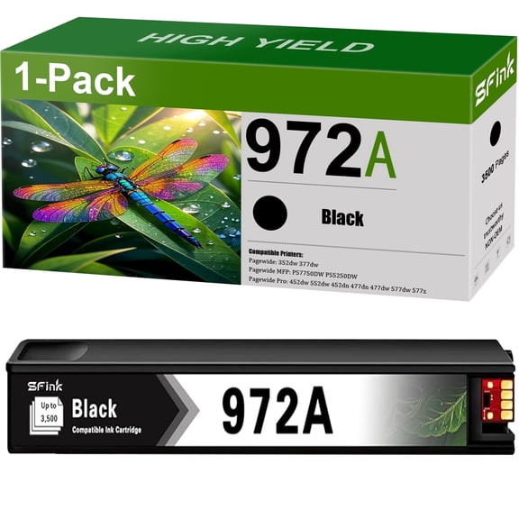 972A Ink Cartridges (1-Pack, Black) Compatible for HP972 972A Ink Cartridge for Pagewide Pro 477dw 577dw 452dw 552dw 452dn 477dn P57750dw Printer