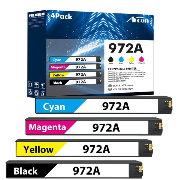 972A Ink Cartridges Compatible for HP 972 Ink Cartridges for Pagewide Pro 477dw 577dw 452dw 477dn 452dn 577z 552dw 377dw P55250dw Printers (Black Cyan Magenta Yellow) 4-Pack