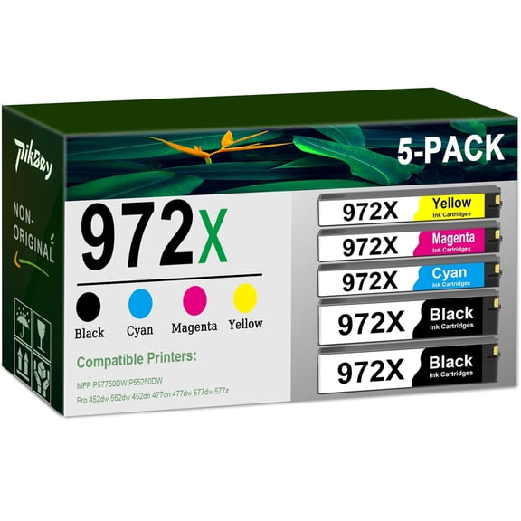 972X 972 Ink Cartridges Combo Pack (5 Pack) - Compatible for HP 972 972X Ink Cartridges for Pagewide MFP P57750DW Pro 452dn 452dw 552dw 477dw 577dw Printer