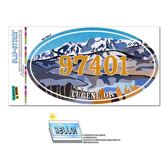 97401 Eugene, OR - Snowy Mountain Lake - Oval Zip Code Sticker
