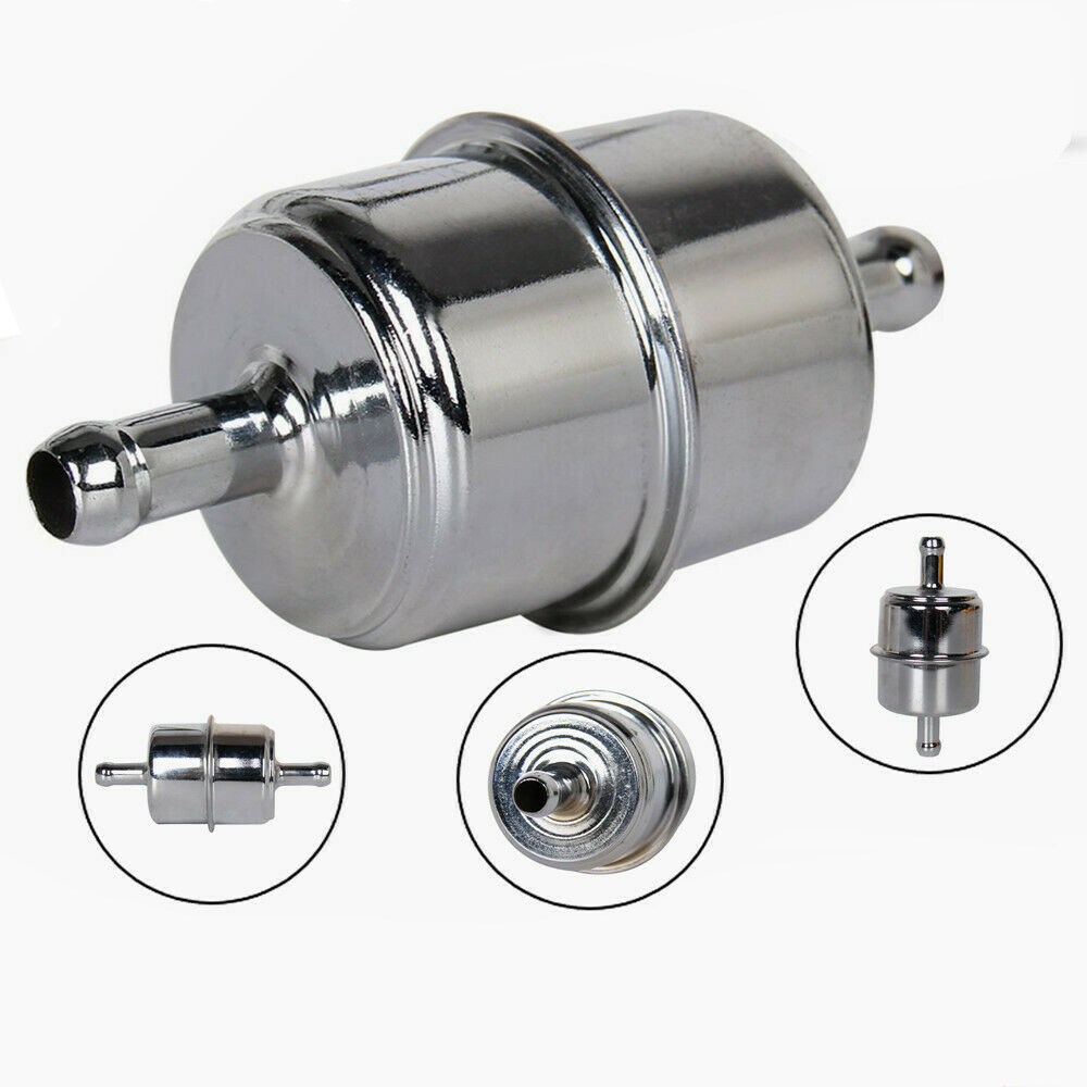9746 Chrome Canister Fuel Filter for 3/8" ID Hose Carburetor Inline Gas