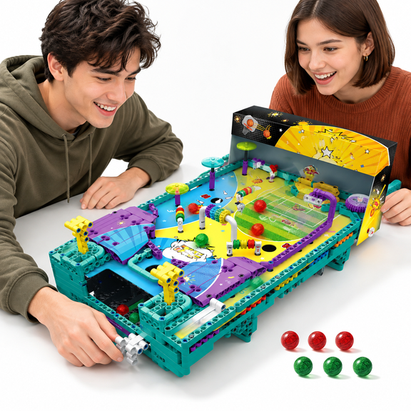 975-Piece Interlocking Block Arcade Pinball Building Set with Spring Launcher