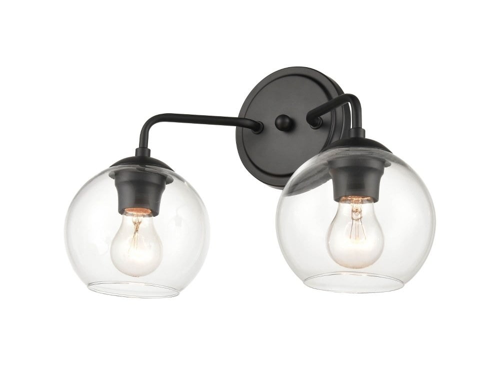 Matte Black Glass Globe 2-Light Vanity Fixture