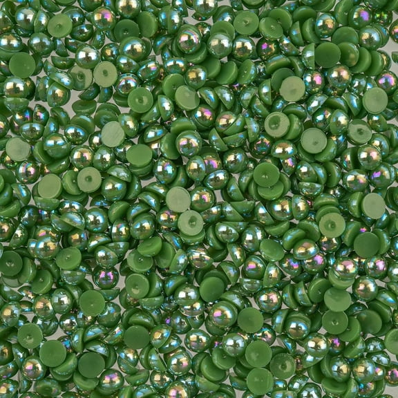 975pcs Crystal Lane DIY 4mm Dark Green AB Plastic Half Pearls Flatback Rhinestones Jewels for DIY Crafting Embellishments Gems