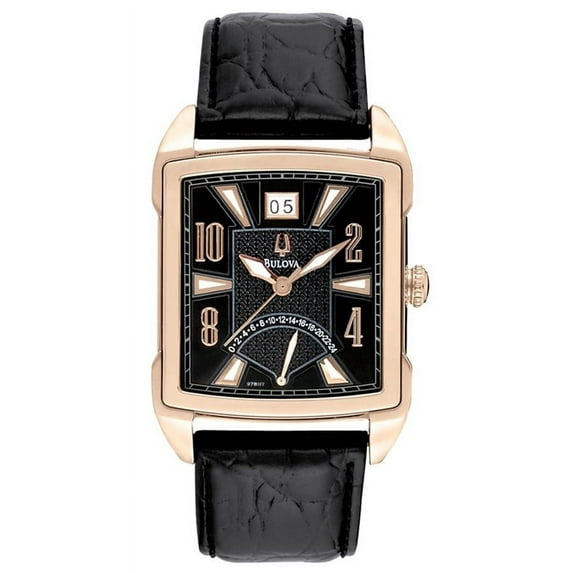 97B117 Men's Adventurer Rose Gold Tone Leather Strap Watch