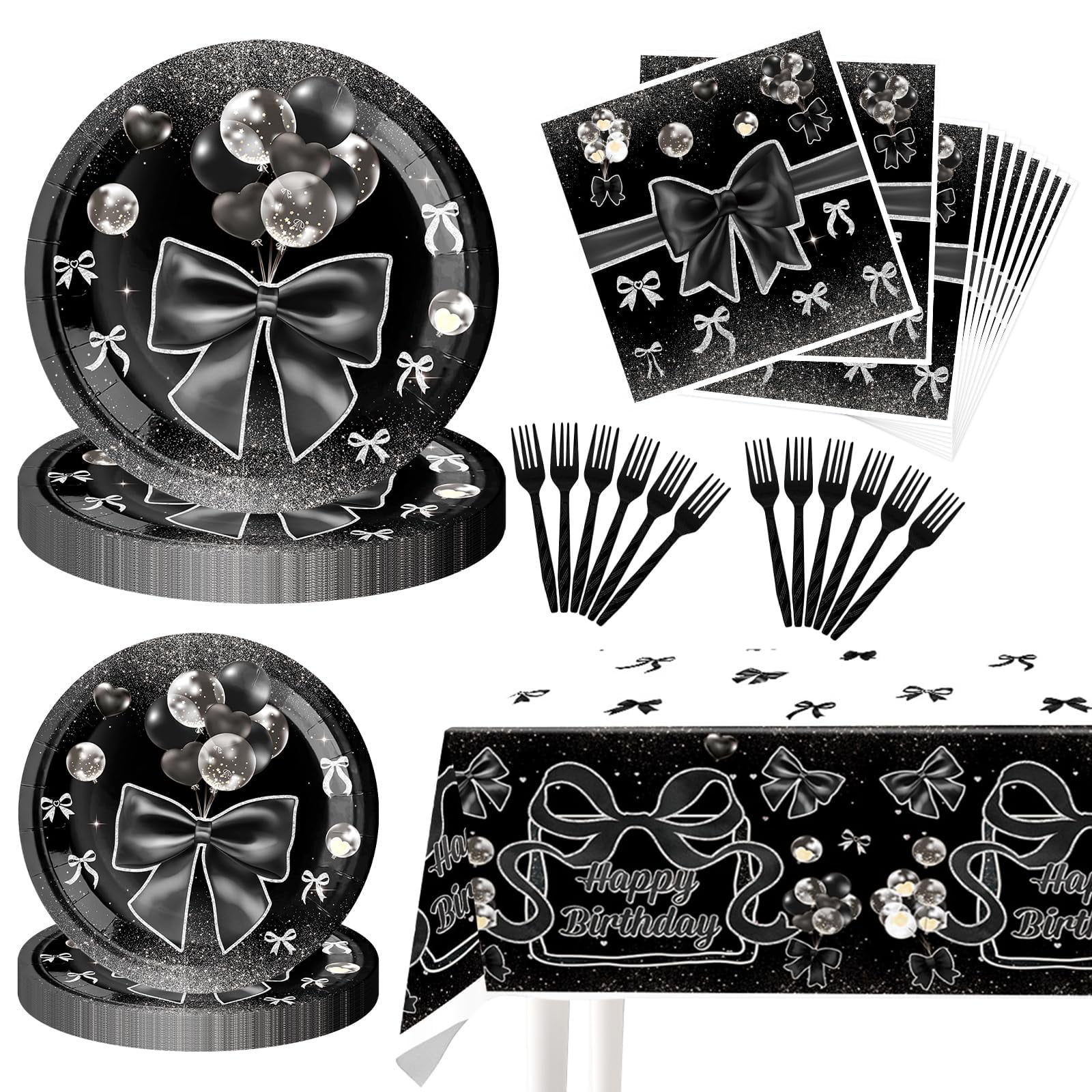 97Pcs Black Bow Party STF9 Decorations Coquette Birthday Decorations