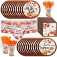 thumbnail image 1 of 97Pcs Thanksgiving Party Supplies, Fall Thanksgiving Dinnerware Set for 12 Guests, Pumpkin Maple Leaves Tableware Set with Tablecloth for Autumn Harvest Table Decorations, 1 of 7