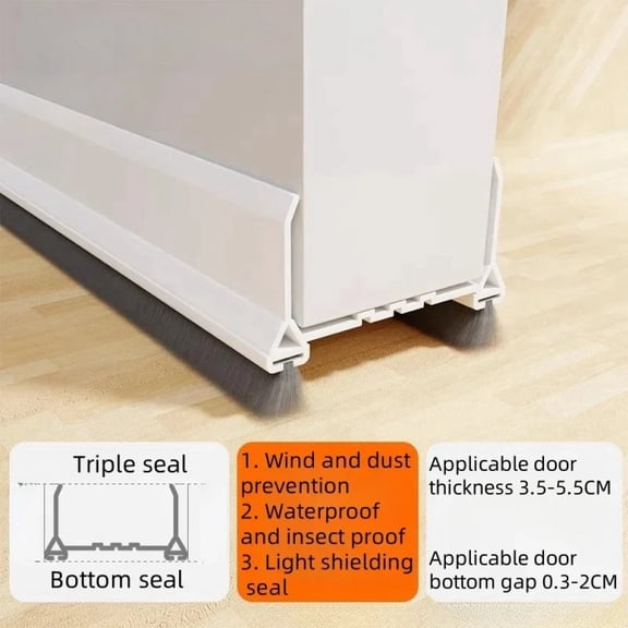 97cm Door Bottom Seal Strip with Brush PVC Dustproof Soundproof Snap-in installation Gap Door Draft Stopper Weatherstrip