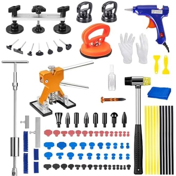 97pcs Dent Puller Kit, Car Dent Puller for Dent Repair, Car Dent Puller Kit with Golden Lifter, Slide Hammer T-Bar, Bridge Puller, Paintless Dent Removal Kit for Car Refrigerator Door Ding Repair