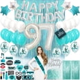 thumbnail image 1 of 97th Birthday Decorations, 97th Birthday Party Supplies, 97th Birthday Banner Teal Green, Confetti Balloons Her, 97 Cake Topper, 97th Gifts, 1 of 5
