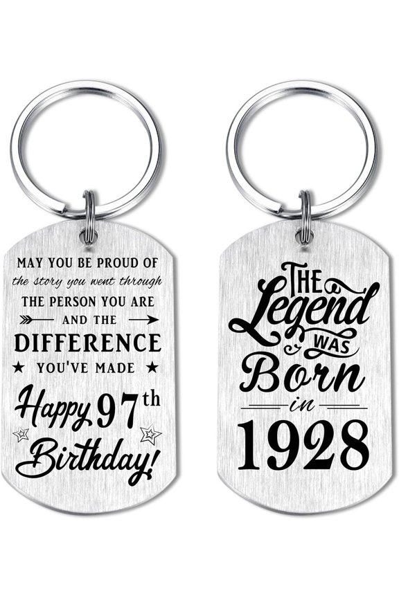 97th Birthday Gifts for Men 1928, Happy 97th Birthday Keychain, 97 Year Old Bday Gift for Man Male, The Legend was Born in 1928