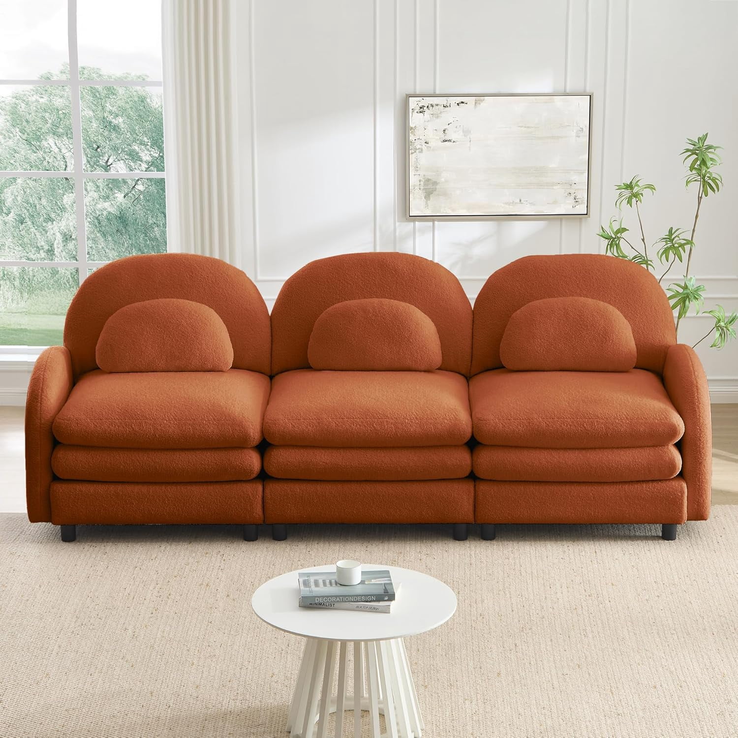98.2" Modular Sectional Couch Sherpa Fleece Fabric, Plush Comfortable Soft Oversize Cloud Sofa Perfect for Living Room Furniture Space with Cloud Couch Comfort and Deep Seating Support, Orange