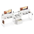 thumbnail image 1 of 98" 2 Person Computer Desk with Fabric Drawer & File Cabinet, Two Person Long Writing Home Office Desk with Power Outlet & Monitor Stand, Storage Shelves, White, 1 of 6