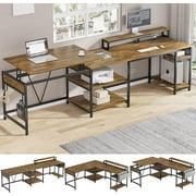 98.4" Computer Desk with Lift Top, Corner Office Desk, Rustic Brown