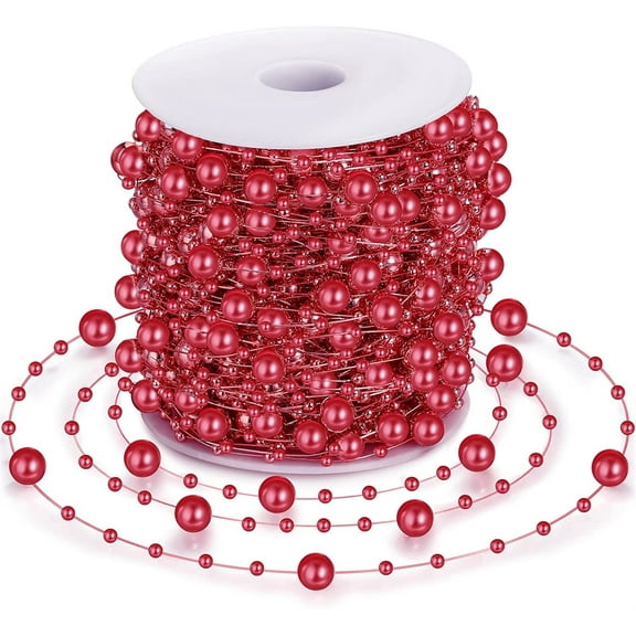 98.4 Feet Christmas Tree Beads Garland Decoration, NOGIS Artificial Plastic Reflective Pearls Strands String Chain Beaded Roll (Red)