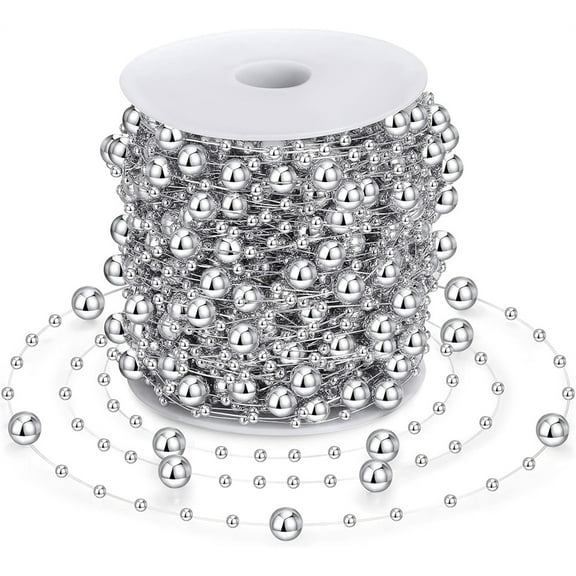 98.4 Feet Christmas Tree Beads Garland Decoration, NOGIS Artificial Plastic Reflective Pearls Strands String Chain Beaded Roll (Silver)