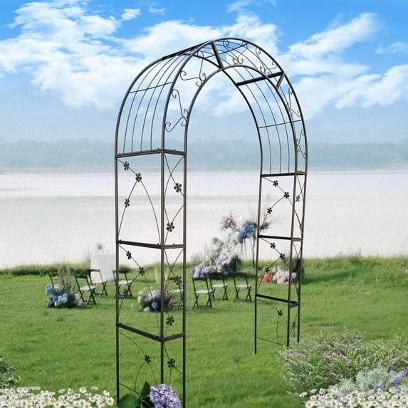 98.4"H Metal Garden Arch, Garden Trellis, Outdoor Lawn Climbing Plants, Support Rose Vine Plants, Suitable for Wedding Arch, Party Decoration, Black