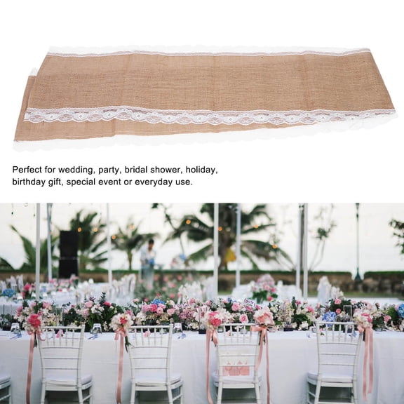98.4" Jute Table Runner, Delicate Lace Trim, Rustic Table Decor For Dinners, Celebrations Farmhouse Style