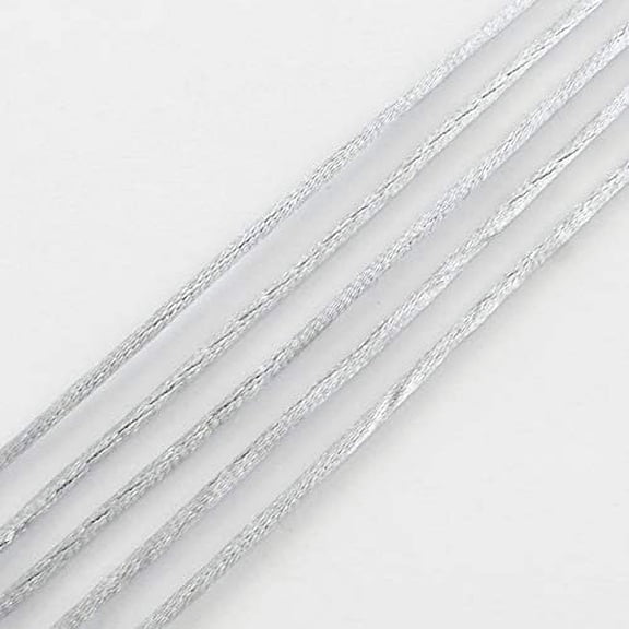 98.42 Yards Polyester Cords Beading Threads 2mm Jewelry Beading Crafting String Roll Spool for Seed Beads DIY Beading Necklace Making(Silver)