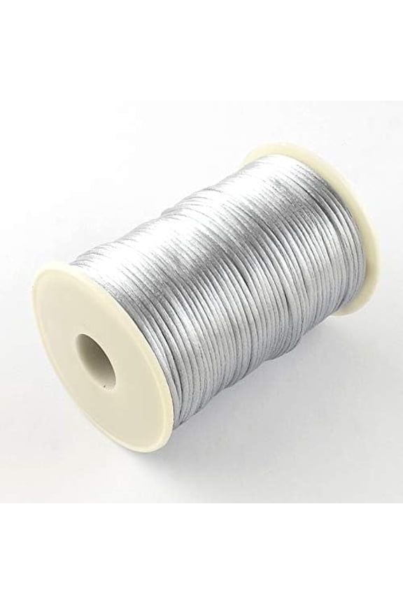 98.42 Yards Polyester Cords Beading Threads 2mm Jewelry Beading Crafting String Roll Spool for Seed Beads DIY Beading Necklace Making(Silver)
