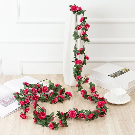 98.4inch Flower Garland, Artificial Rose Garland Flowers Plants Fake Flower Hanging Rose Ivy, Birthday Party Valentine's Day Wedding Wall Arch Decor,1Pcs Hot Pink