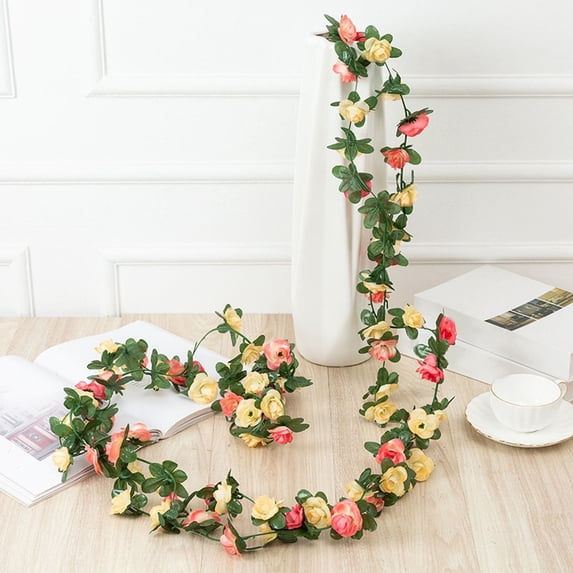 Flower Garland, Orange and Champagne Artificial Rose Floral Vines Fake Hanging Spring Flower Garland for Wall Backdrop Wedding Arch Tea Party Door Mantle Decoration,1Pcs Beige
