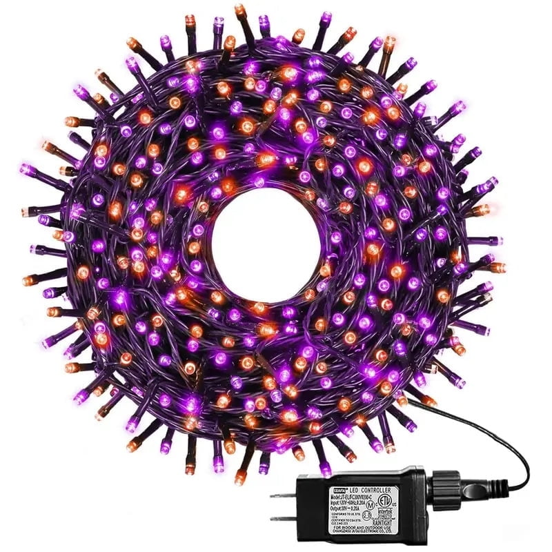 simeccom Christmas String Lights, 108 ft 300 LED Twinkle Fairy Lights for Indoor Outdoor Halloween Decorations, Purple and Orange