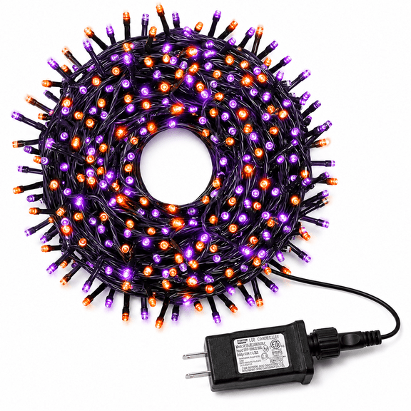 simeccom Christmas String Lights, 108 ft 300 LED Twinkle Fairy Lights for Indoor Outdoor Halloween Decorations, Purple and Orange