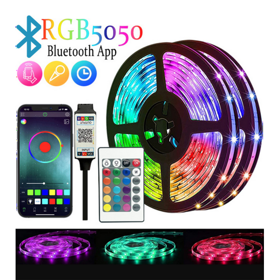 98.4ft Led Lights for Bedroom, Bluetooth APP Control Music Sync Color Changing,Ultra Long RGB 5050 Led Strip Lights with 24Keys IR Remote for Christmas Room Home Decoration(49.2ft*2)