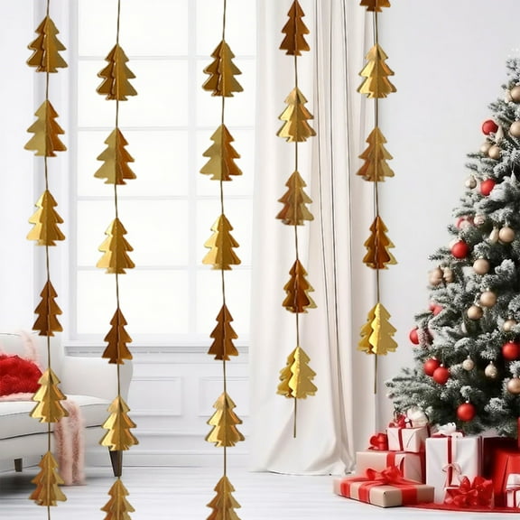 98.4in Christmas Pull String Flag Banner, Colorful Mini Hanging Bunting for Tree, Party & Indoor Scenes, Shop Window Decoration,Gold